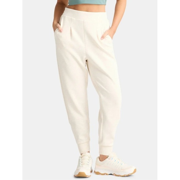 Avia Womens Pleated High Rise Joggers Cream Heather Scubaknit Size M 8-10 - Picture 2 of 6